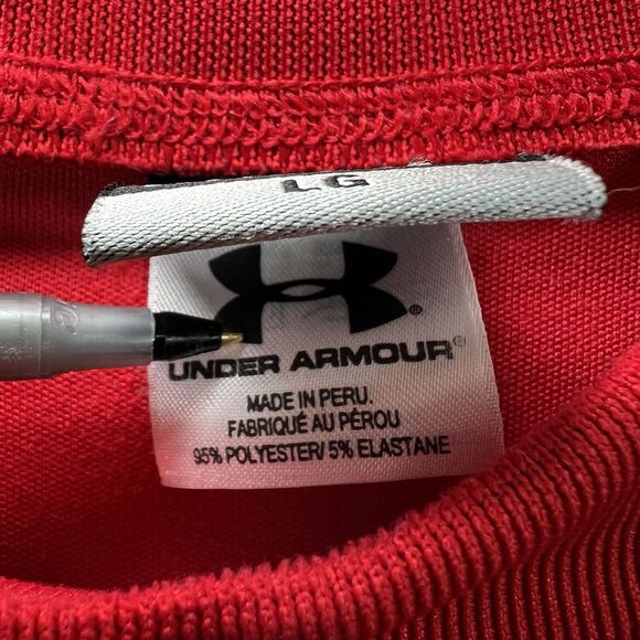 Under Armour Short Sleeve Mock Neck Relaxed Fit Shirt Mens Size Large Red Logo - Picture 7 of 10